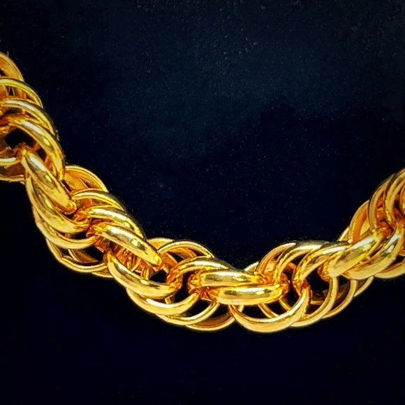 Chainmaille Gold-Tone Solid Rope Chain Necklace - Picture 4 of 6